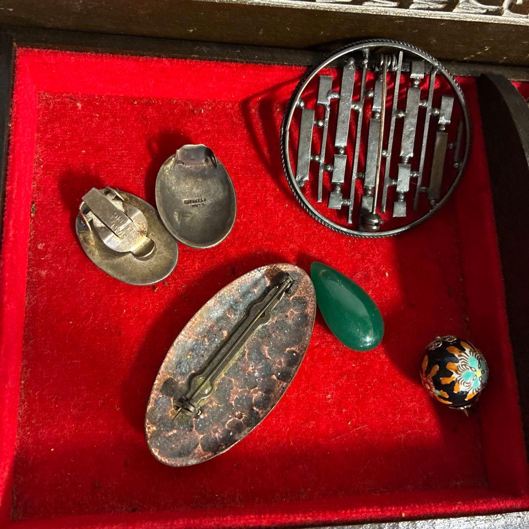 アンティーク　ジュエリー　カメオ　BA800 七宝焼　翡翠　イヤリング　ブローチ