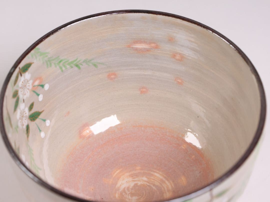 茶道具 鳴滝窯 橋本城岳 乾山写 柳桜文 茶碗 共箱 共布 京焼【MB93】