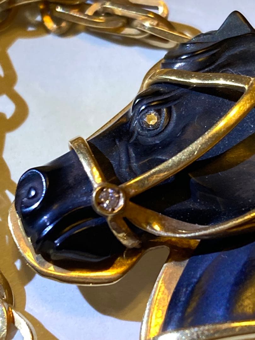 ［希少］K18 金18 ダイヤ ブローチ 馬