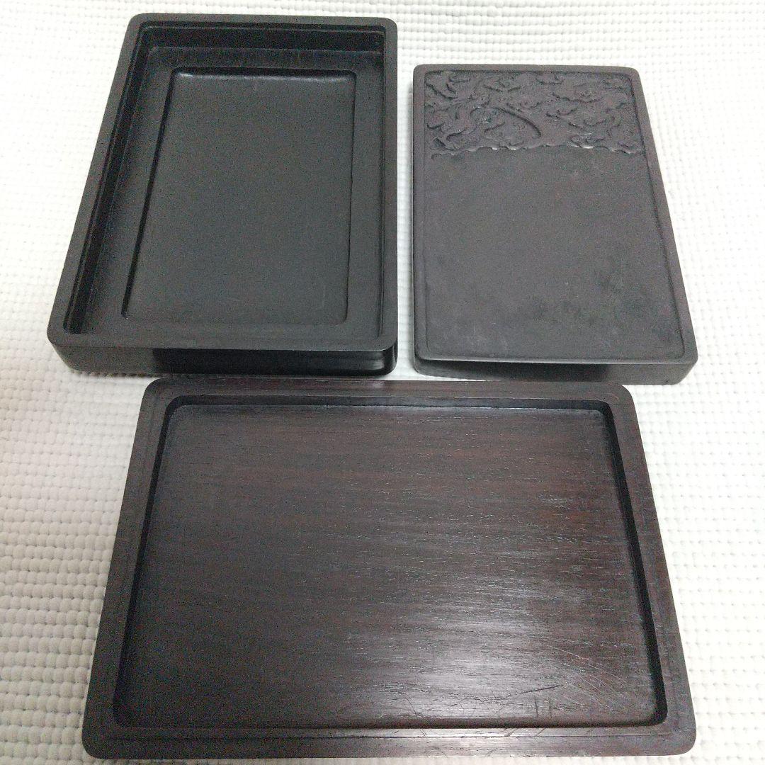k*o様 雲龍が見事な浅型の硯／黒檀(?)の木箱入り