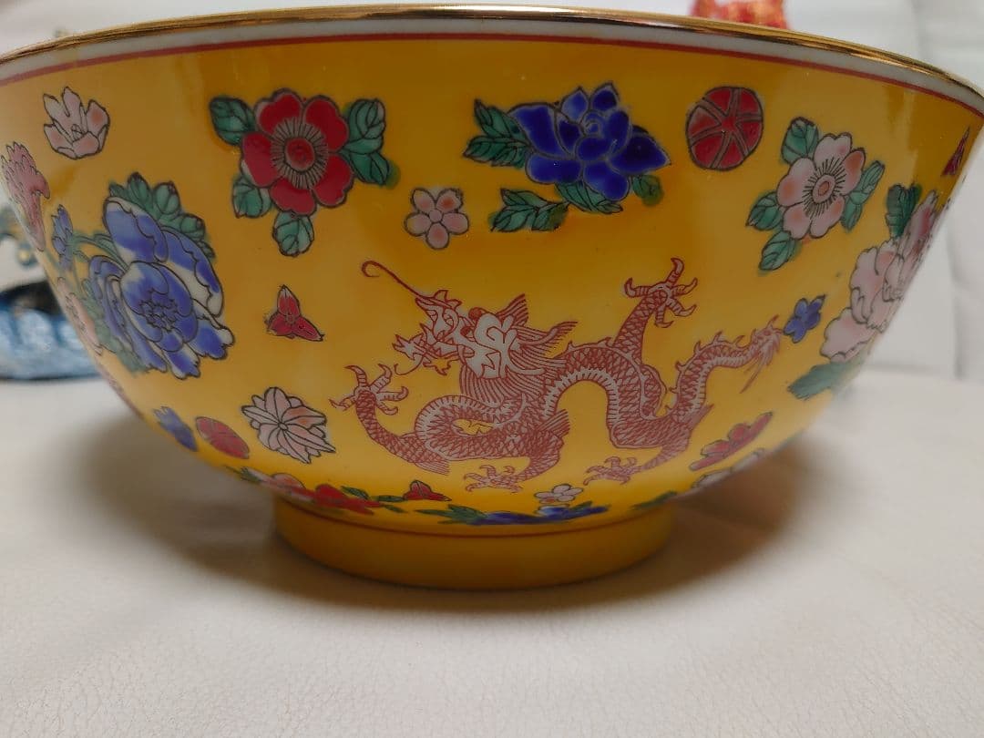 開運 金運 龍 龍神 龍柄中国製大型陶器 【金運 黄色イエロー】