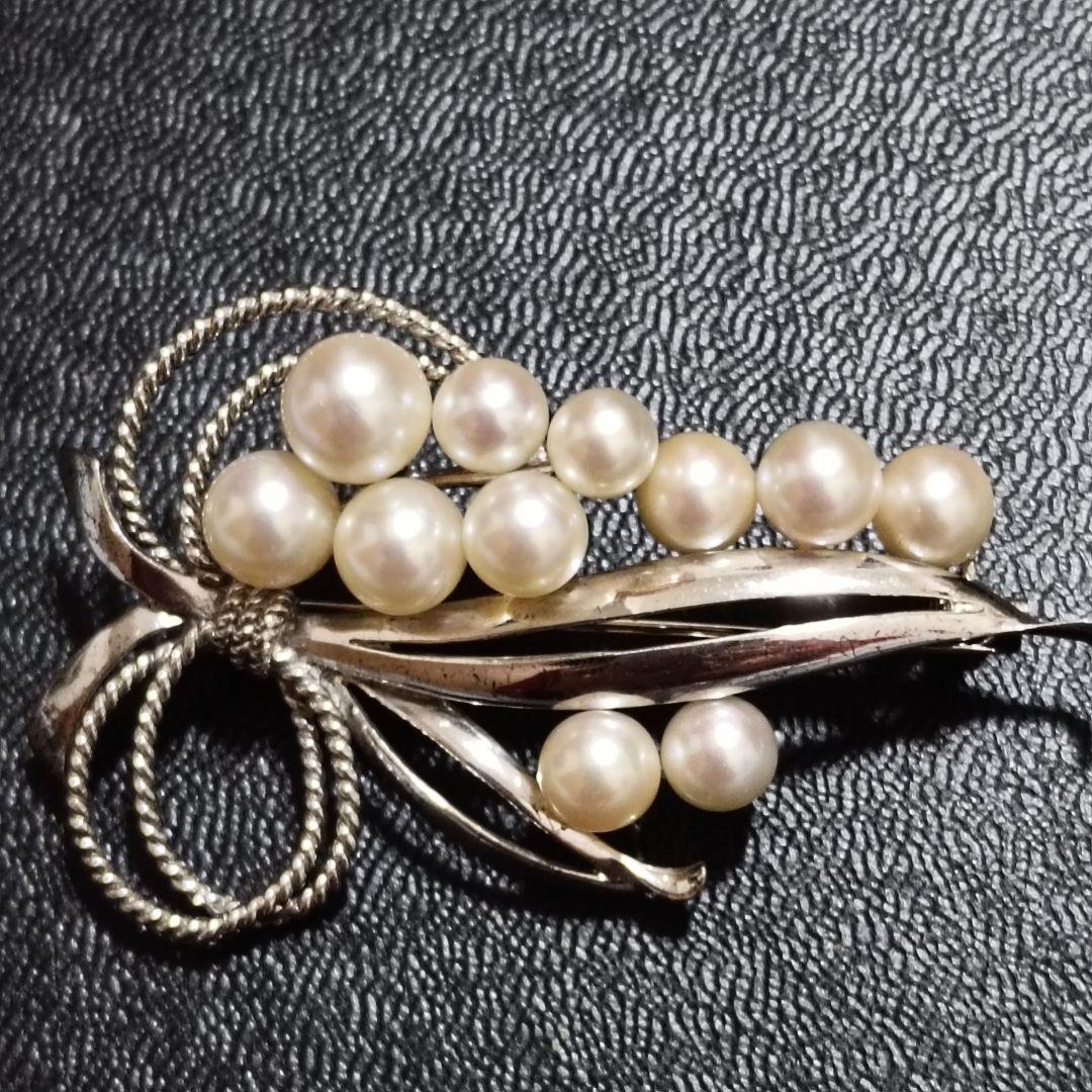 ミキモト パール　11粒　ブローチ　コサージュ　リボン　SV