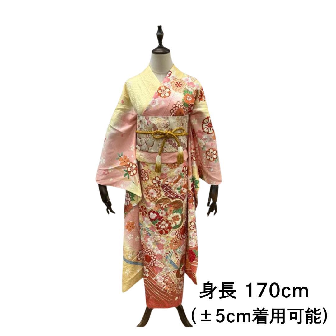 ≪在庫限り≫ 振袖セット 成人式 正絹 古典柄 ピンク 黄 S*164 ●