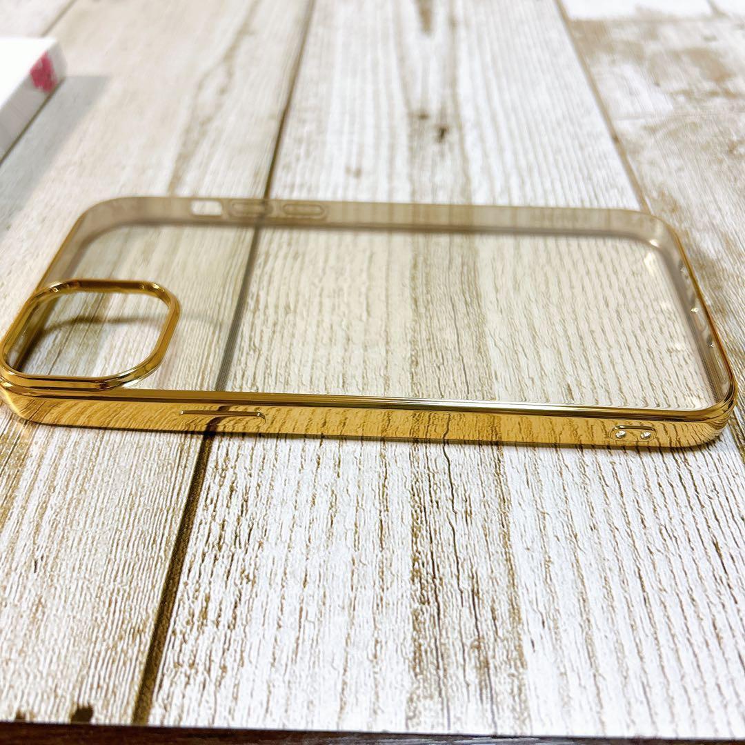 iPhone14 Plus ケース クリア ゴールド 耐衝撃