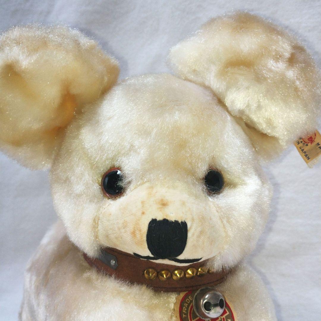 【昭和レトロ】紙タグ付 白い小犬のぬいぐるみ アンティーク　日本製