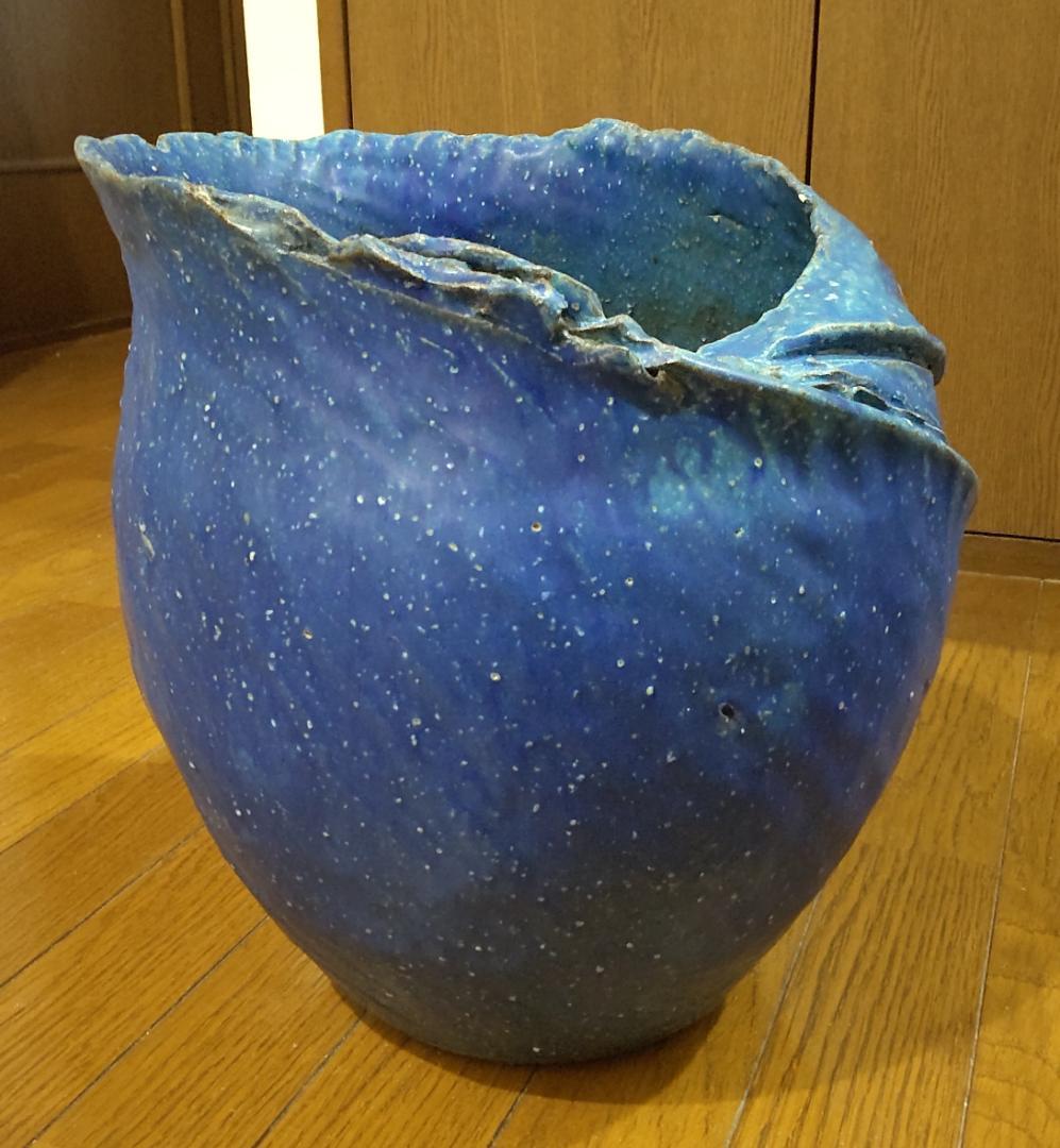 信楽焼 美杉 波模様 花瓶 花器 華道 鉢 水鉢 レトロ ビンテージ 壺 つぼ