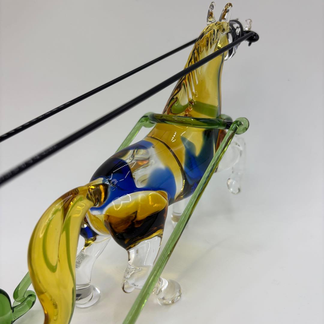 ガラス工芸 馬と騎手 ソリを操るオブジェ インテリア置物 ガラス細工