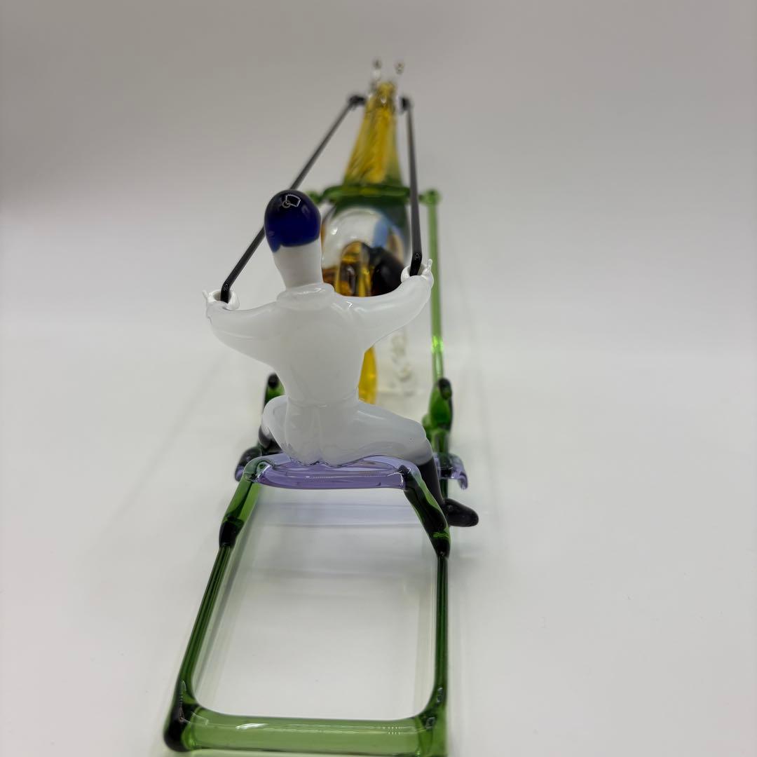 ガラス工芸 馬と騎手 ソリを操るオブジェ インテリア置物 ガラス細工