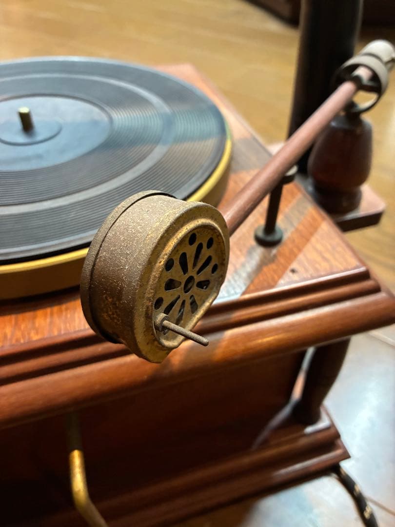蓄音機 アンティーク グラモフォン 木製 大型ホーン 針無し