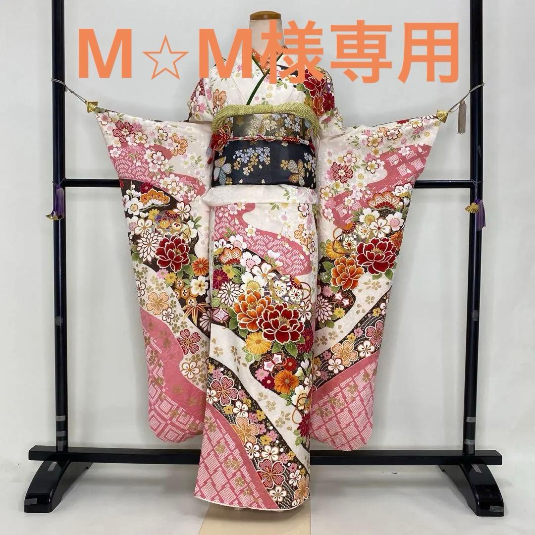 振袖フルセット 白 ピンク 成人式 草履バック付き 帯 小物一式 S-191