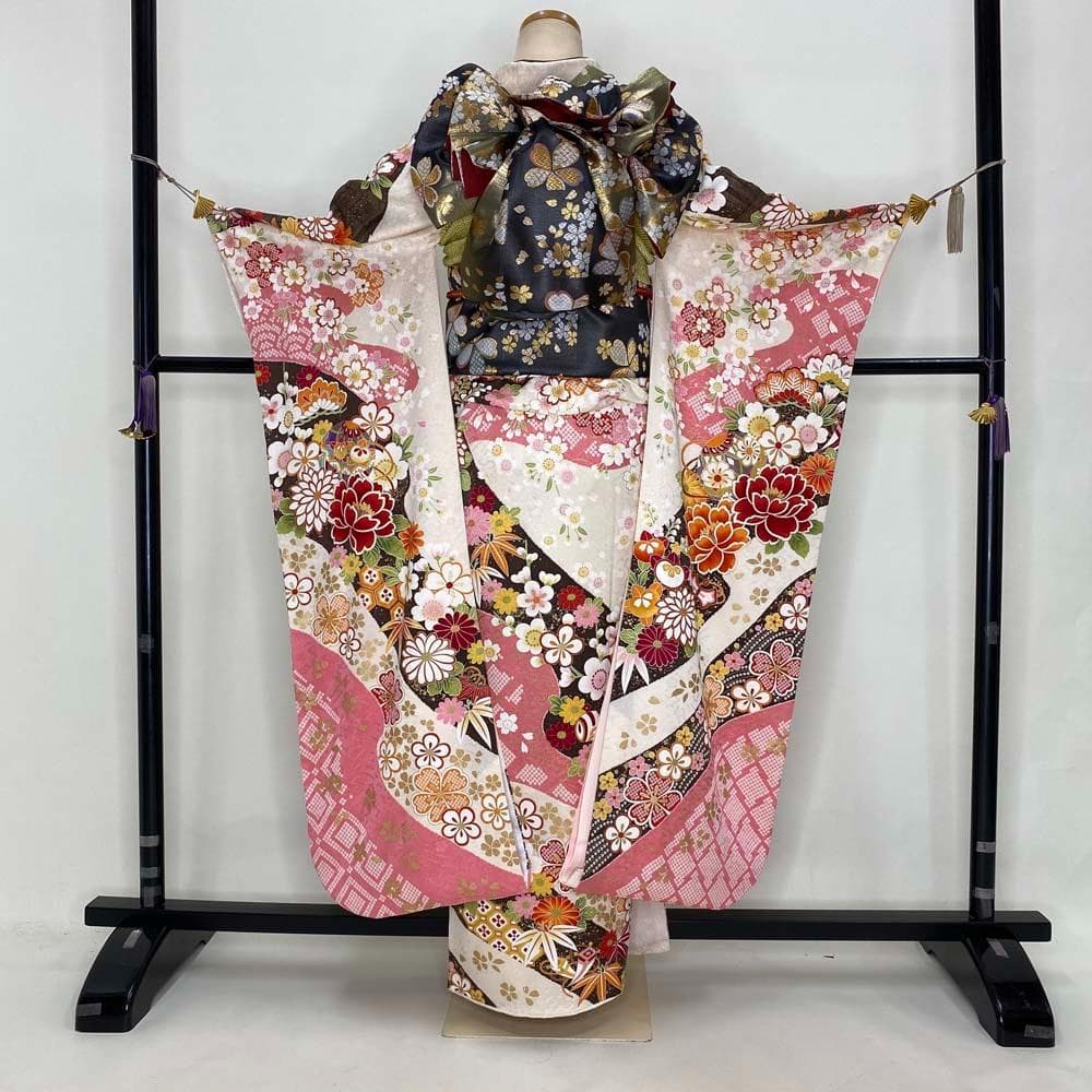 振袖フルセット 白 ピンク 成人式 草履バック付き 帯 小物一式 S-191