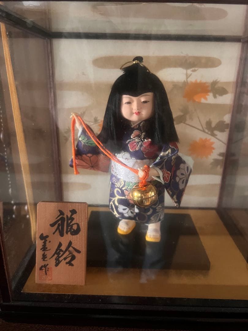 陶器製 日本人形 紫色 着物