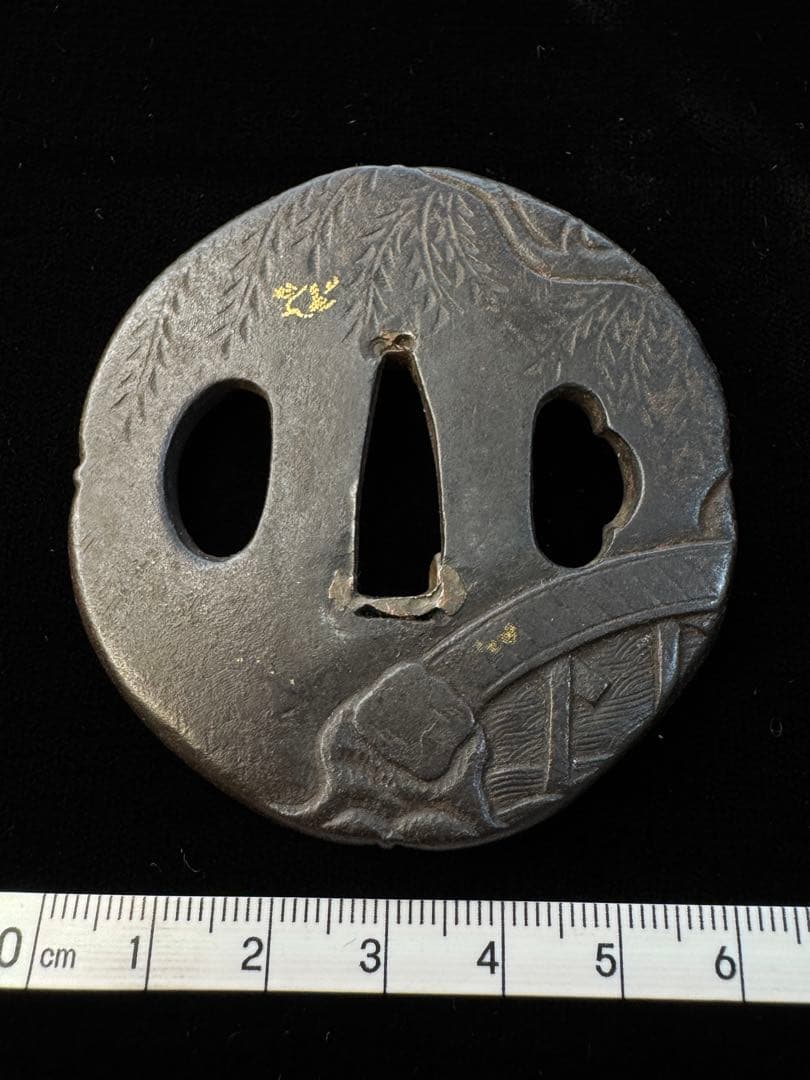 無銘 鉄地鐔 布目象嵌 橋図 鍔 拵 日本刀 刀装具 骨董 古美術 江戸時代