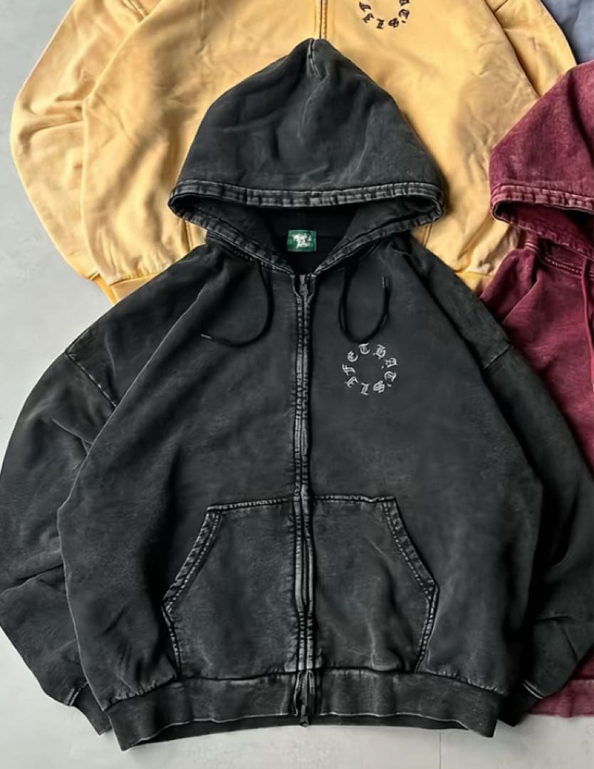 that's lifeブラック ジップアップパーカー プリント
