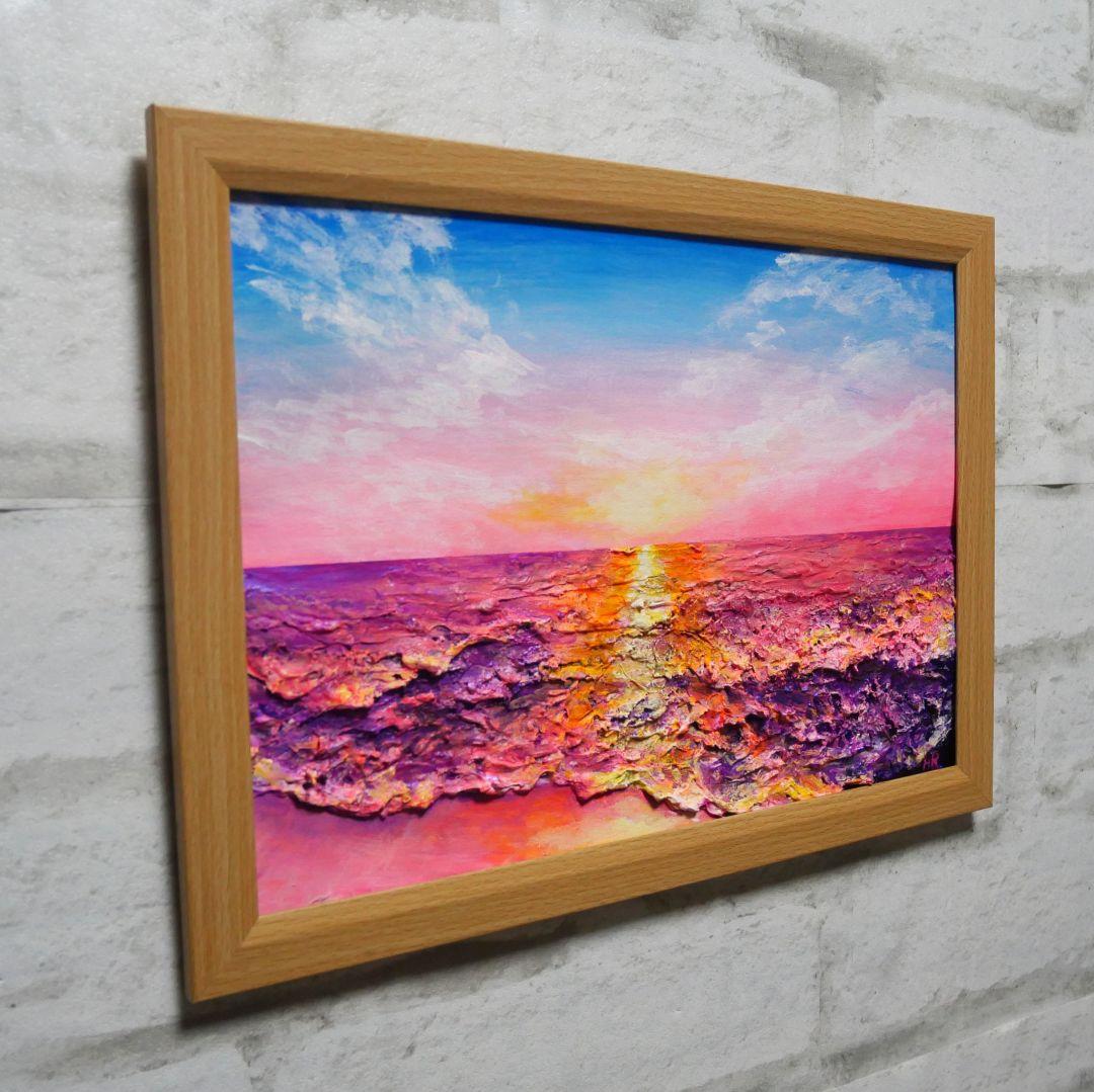 油絵 絵画 【ピンクの夕焼け】