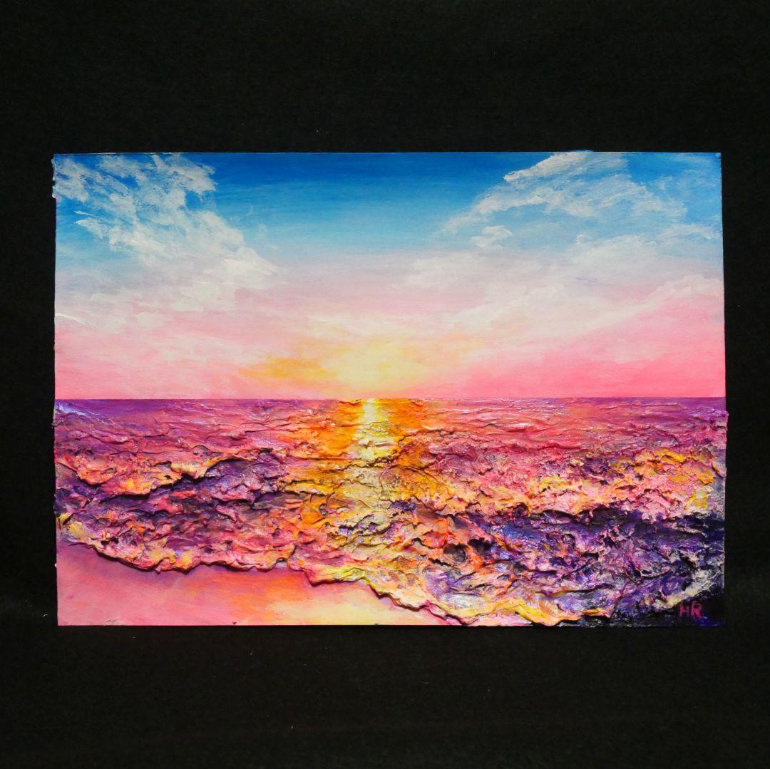 油絵 絵画 【ピンクの夕焼け】