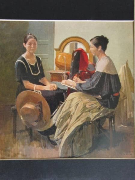 小磯良平、【描く婦人】、希少な限定額装用画集画、新品高級額 額装付