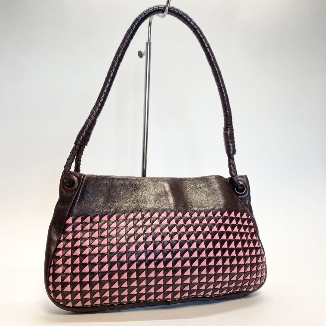 ボッテガヴェネタ ワンショルダーバッグ ブラウン×ピンク イントレチャート