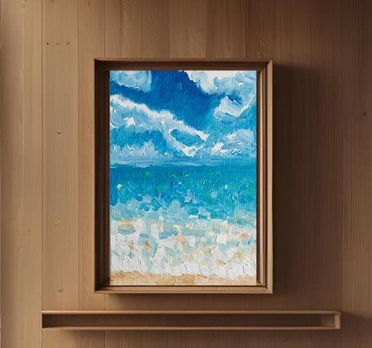 16×23㎝「晴れた日の海　6」油彩・原画・サムホール
