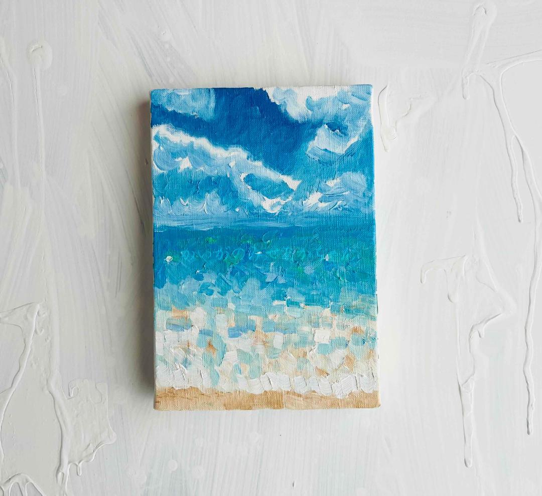 16×23㎝「晴れた日の海　6」油彩・原画・サムホール