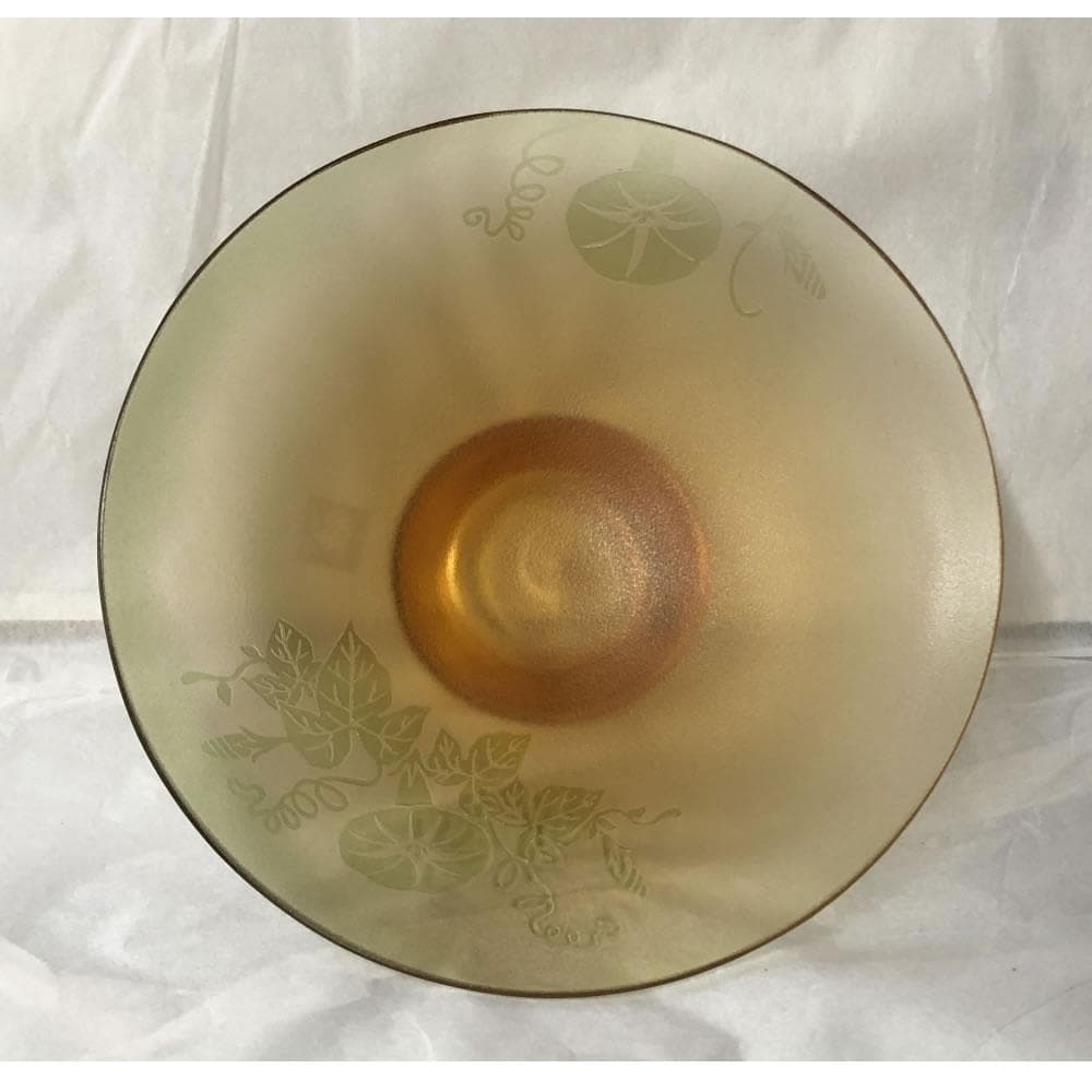 e2986 ガラス 平茶碗 在銘 朝顔図 アサガオ 抹茶碗 硝子 茶碗 茶道具