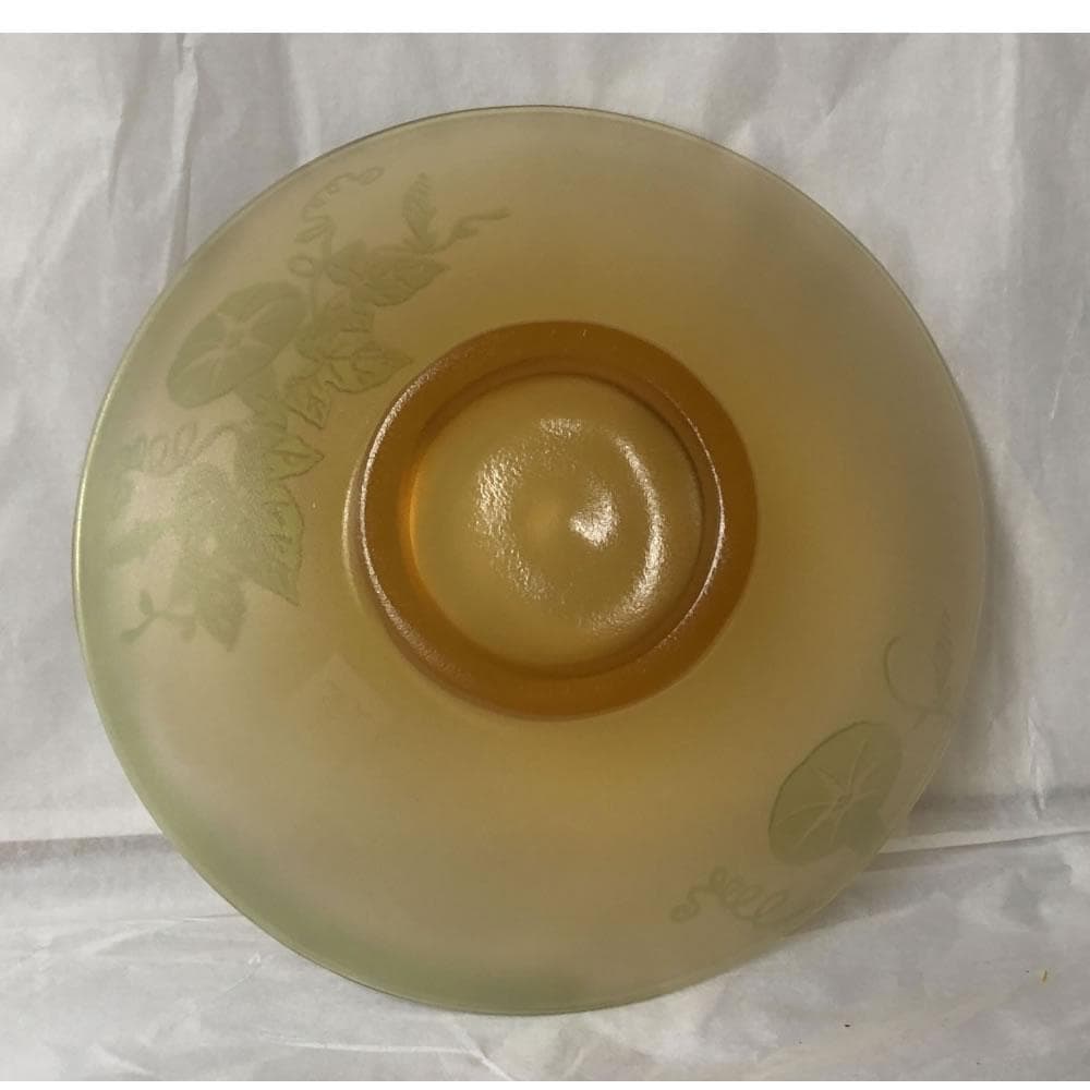 e2986 ガラス 平茶碗 在銘 朝顔図 アサガオ 抹茶碗 硝子 茶碗 茶道具