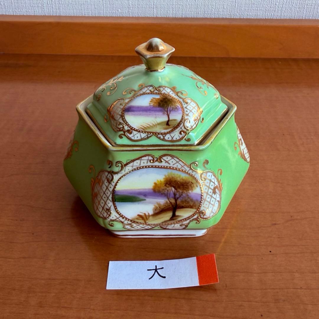 オールドノリタケ　里帰り　オクトゴナル　六角　蓋もの3点セット　金盛り