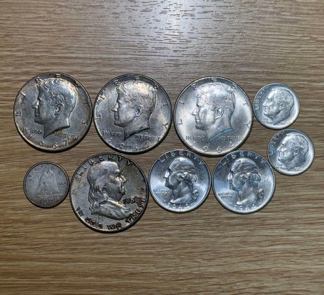 1958-1969 アメリカ 銀貨 8枚セット 未使用多数 カナダ銀貨1枚おまけ