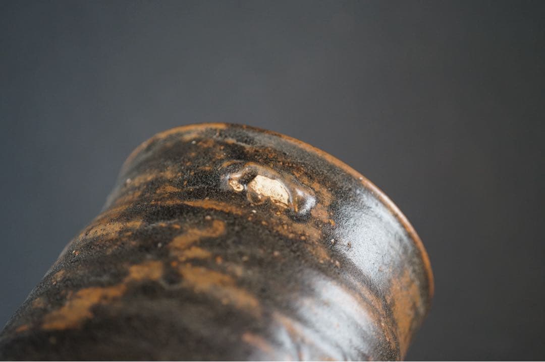 祖母懐 古瀬戸釉 一重口耳付水指 紫野歓渓 書付 共箱 茶道具