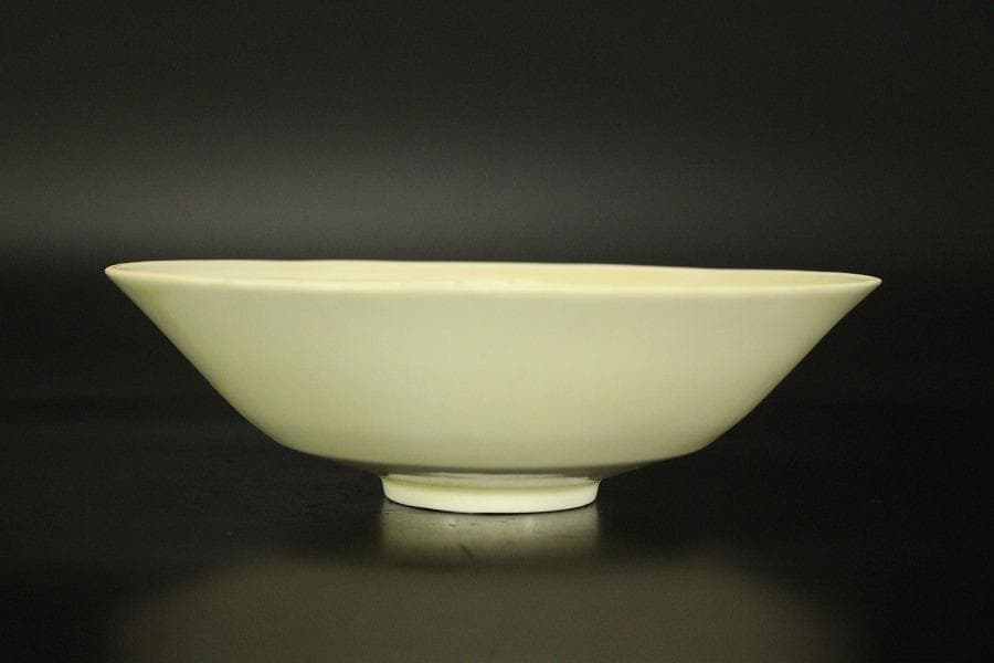中国美術 白磁 草花鳥紋 碗 φ14.2cm(HA446)