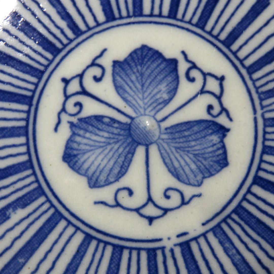 皿 中皿 4枚 印判染付 歪み 菊文様 蛸唐草 明治 大正