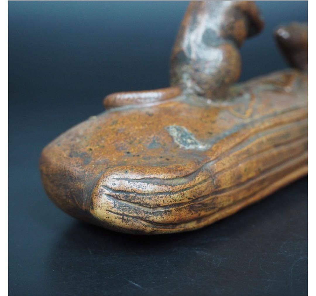 送料無料　江戸～明治　備前焼置物　陶印あり　秀逸作