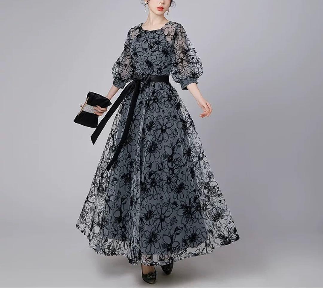 パーティードレス オケージョン ロング ワンピース 花柄 結婚式 お呼ばれ 3L