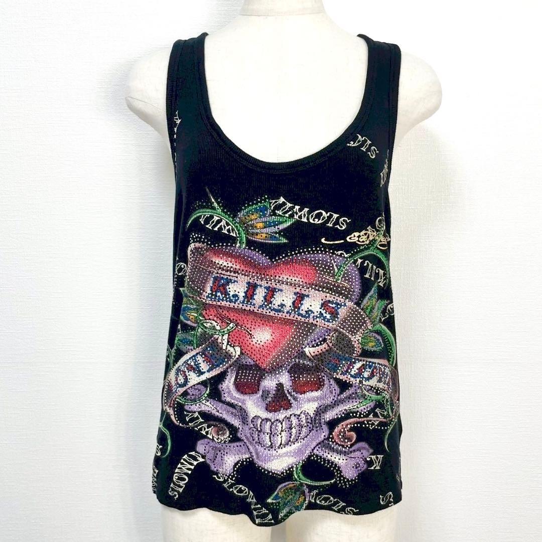 y2k❤️00s Ed Hardy ラブキル スカルロゴ ラインストーン トップス