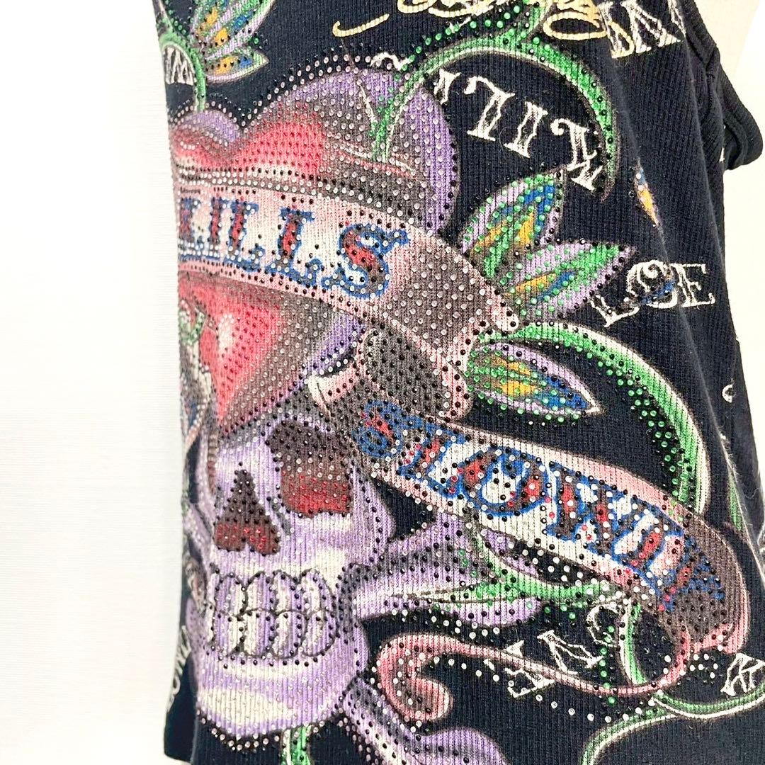 y2k❤️00s Ed Hardy ラブキル スカルロゴ ラインストーン トップス