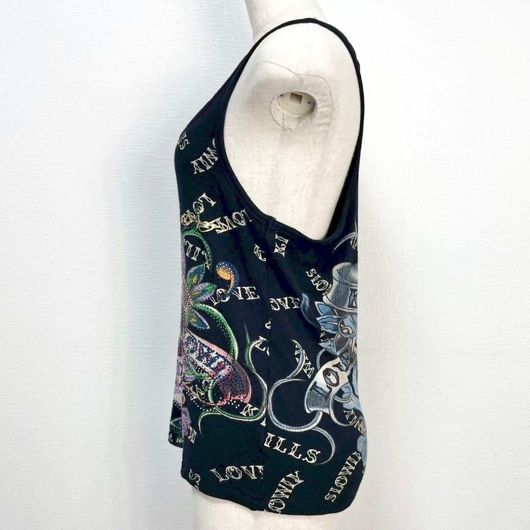 y2k❤️00s Ed Hardy ラブキル スカルロゴ ラインストーン トップス