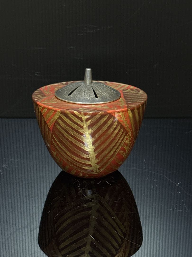 清水六兵衛 金彩歯朶文 香炉 共桐箱 茶道具