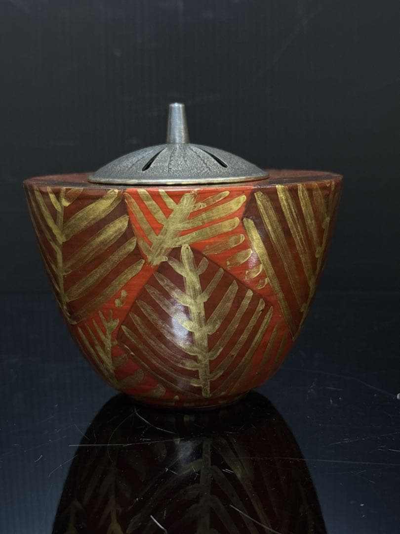 清水六兵衛 金彩歯朶文 香炉 共桐箱 茶道具