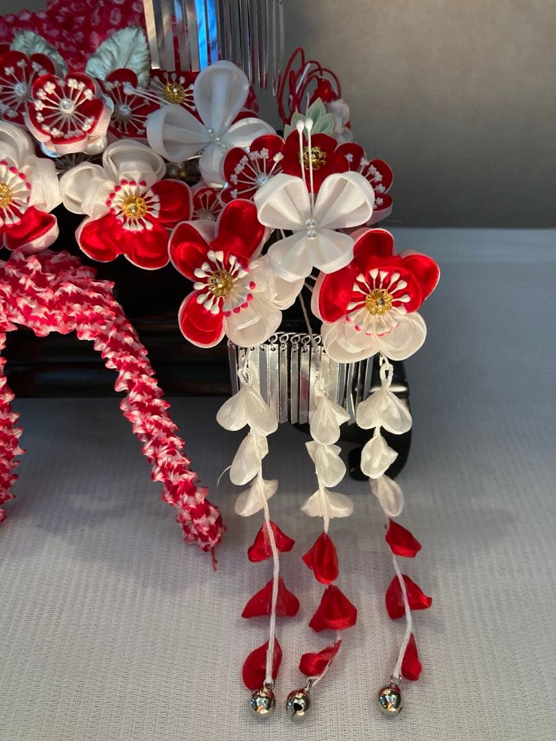 専用　勝山classical beauty 梅花と蝶々　平打ち簪　水引　赤鹿の子