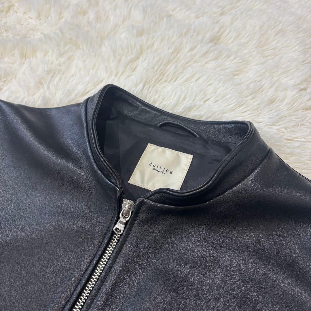 エディフィス XL ラムレザー シングルライダースジャケット 黒 大きいサイズ