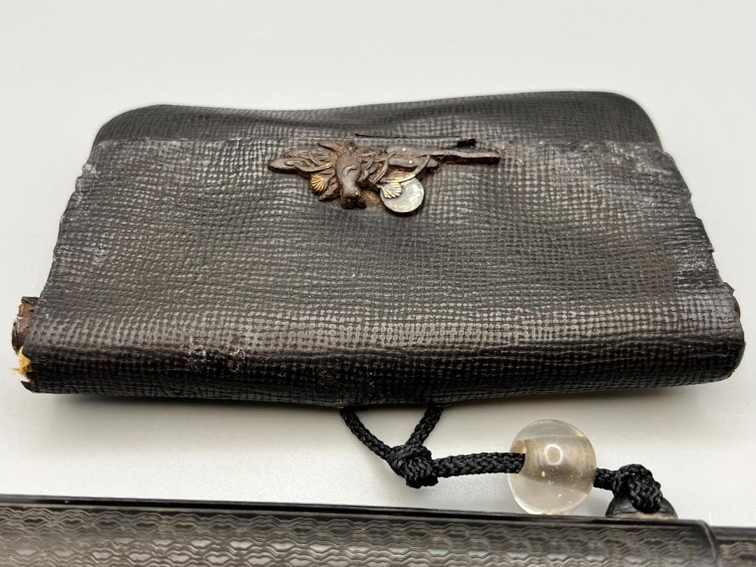 江戸明治時代　月と動物鉄金具　水晶玉根〆　純銀製キセル　重量約125g