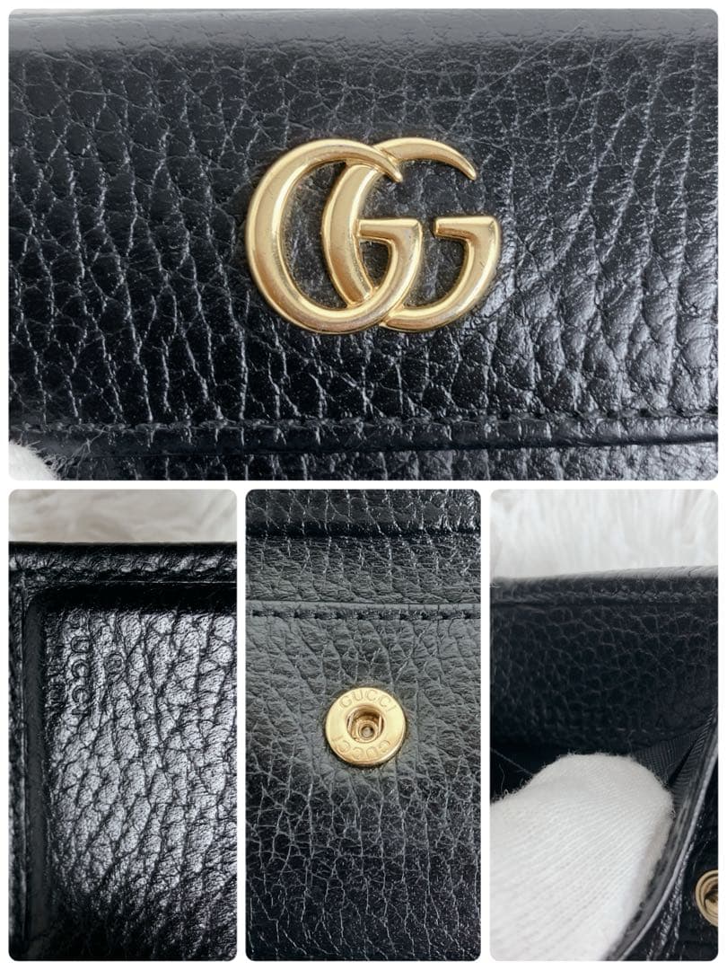 専用グッチ GGマーモント 523277 三つ折財布 シボ革 黒　ゴールドロゴ