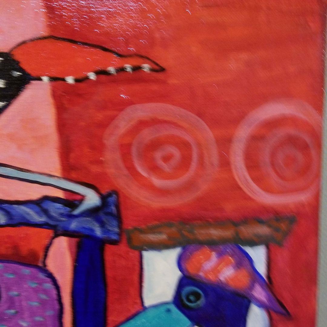 油絵　ロンロンロン　ドライブする鳥