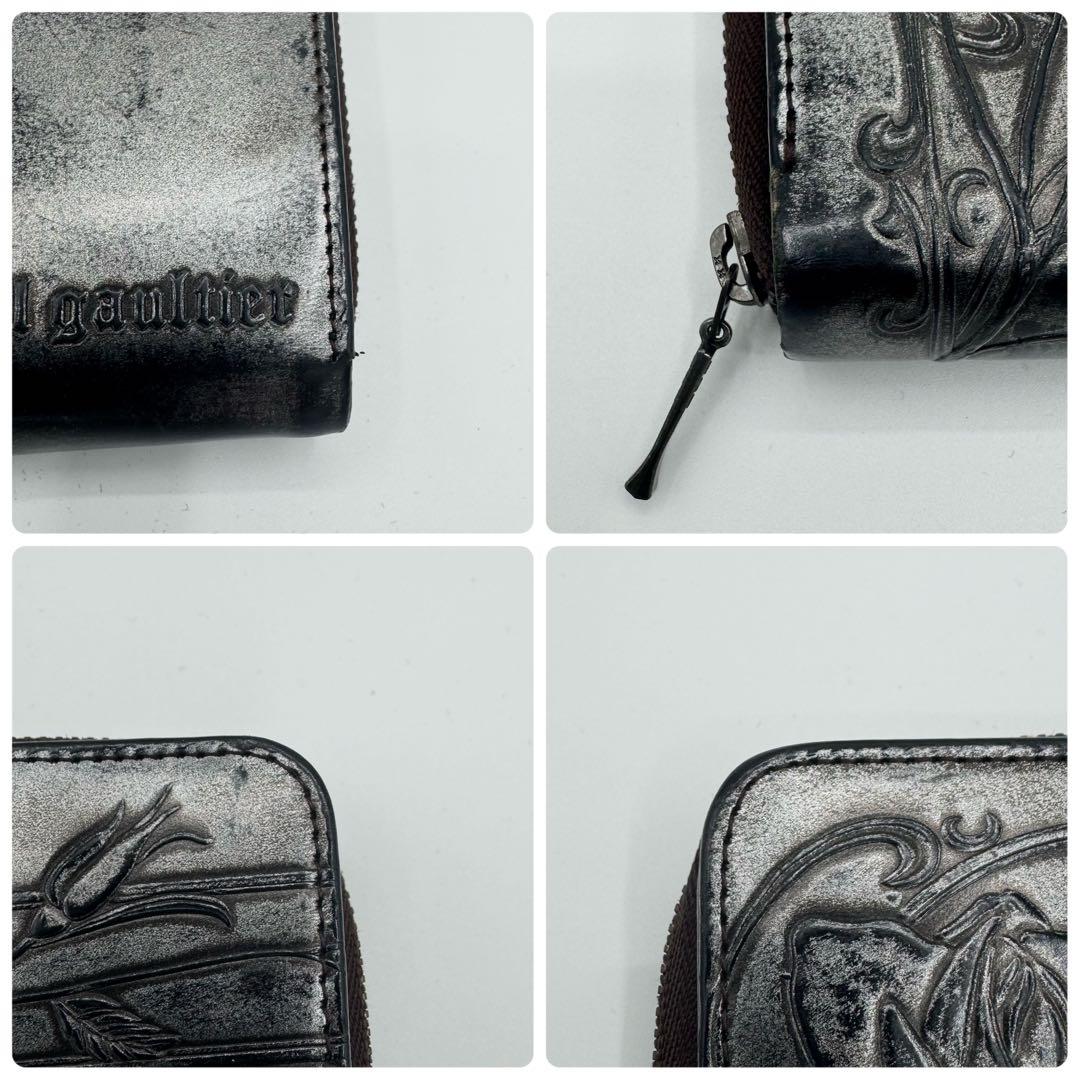 ジャンポールゴルチエ　二つ折り財布　アンティークメタリック加工　薔薇　男女兼用