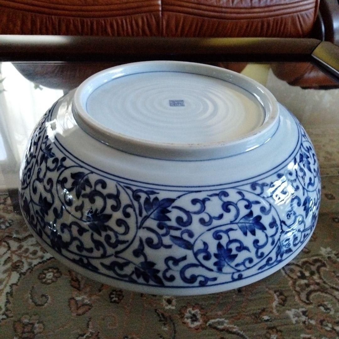 中国骨董大き目サイズ【松、竹、梅三友図染付青花洗】在銘旧家蔵希少貴重コレクション