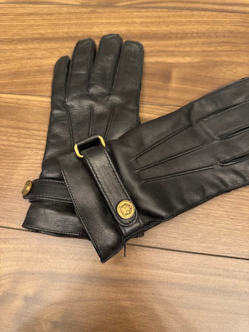 GUCCI レザー手袋 ブラック バックル付き メンズ