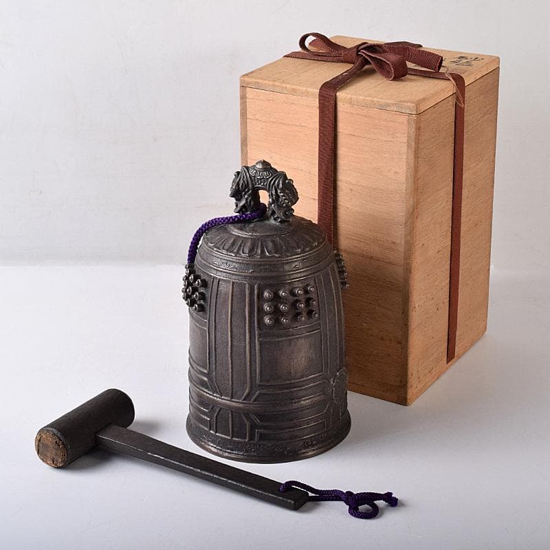 高岡銅器　晴光作　砂張　喚鐘　小槌付　共箱　M　R8443