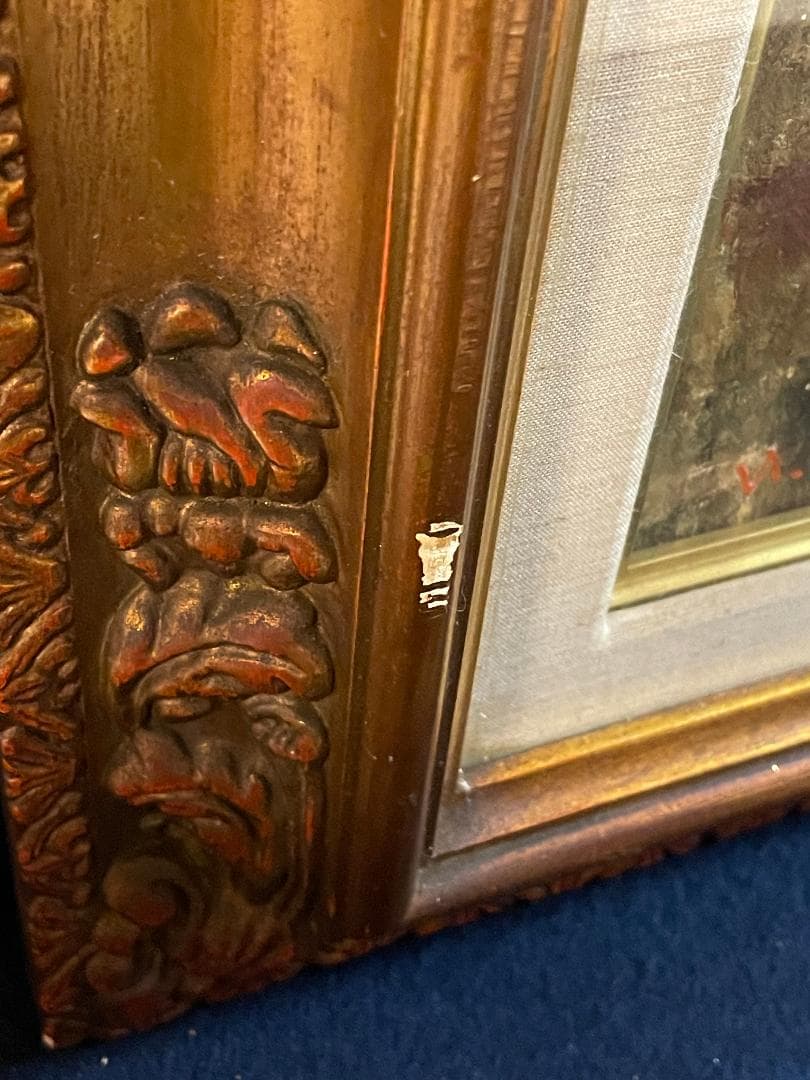 【模写】千本裕三「教会の見える丘」風景画　油彩画　額装　サイン有り　F15号