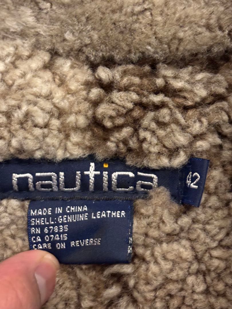 80~90s nautica リアルレザー ムートンジャケット 小文字タグ