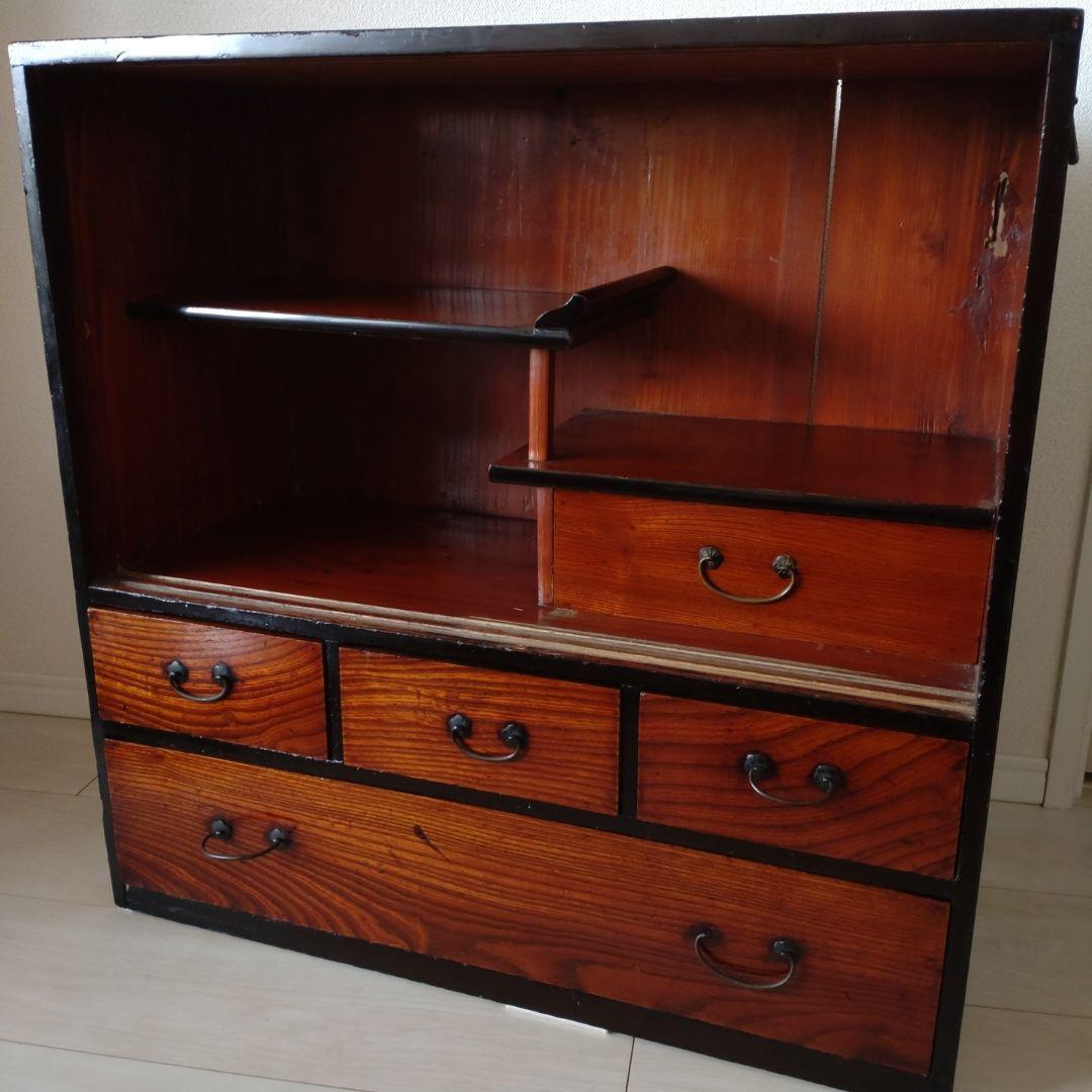 レトロ【無垢材】の漆塗り茶箪笥